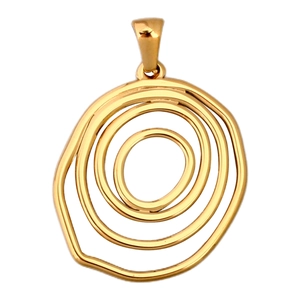 Close-up of golden multi-layer concentric ring pendant with a modern minimalist design