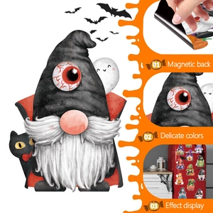 Magnetic back detail and color display for Halloween gnome refrigerator stickers
