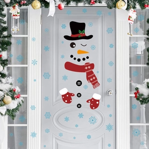 Christmas Snowman Fridge Sticker PVC DIY Reusable Holiday Door Wall Decal Decoration Supplies For Home Kitchen Winter Party