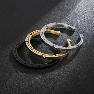 Minimalist chain link open bangles in black, gold, and silver stainless steel finish