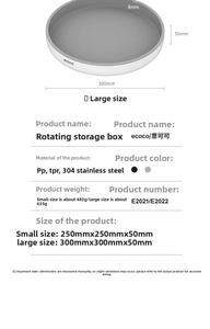 Macro detail of rotating kitchen storage tray showing 300mm diameter and 50mm height