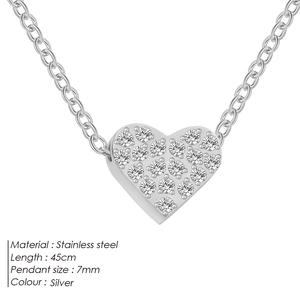 Herz-Halskette aus Edelstahl in Silber mit Zirkonia-Besatz und 45cm Kette