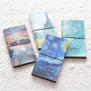 Artistic Painting Traveler Journal Faux Leather Cover With Elastic Strap Vintage Thick Paper Planner For Writing Drawing