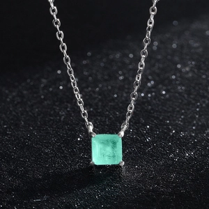 Elegant 925 sterling silver necklace featuring a square green tourmaline stone pendant