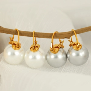 Boucles D'oreilles Dormeuses Avec Grandes Künstliche Perles De Verre Rondes Acier Inoxydable Style Vintage Français Doré Femme