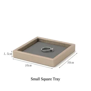 Small square jewelry tray 10cm x 1.5cm with gray velvet lining and gold metal frame