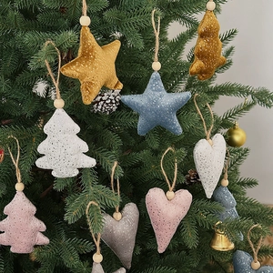 Plush Christmas tree ornaments in star and heart shapes with beads for DIY holiday decor