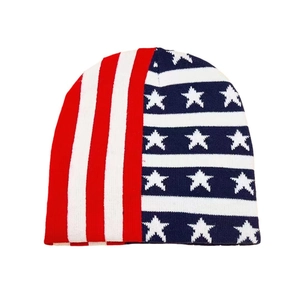 Winter Strickmütze mit USA-Flagge für Damen und Herren mit rot-weißen Streifen und Sternen