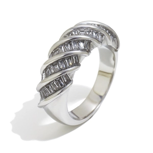 Silver twisted band ring with 18K white gold plating and rectangular zircon inlay