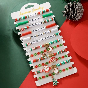 Detailed Christmas bracelet set with Santa pendants and Merry Christmas letter beads