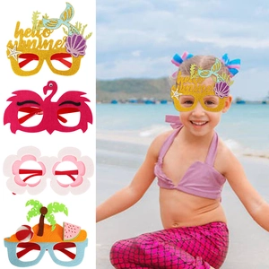 Kids Birthday Party Glasses Novelty Photo Props Tropical Mermaid Flamingo Starfish Felt Plastic Festive Eye Decor