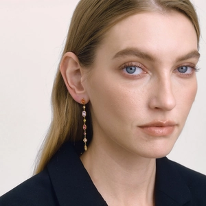 Elegant 18K gold-plated linear drop earrings with vibrant colorful zircon gemstones