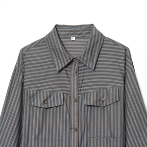 Vue de face d'une chemise en popeline à rayures bleues avec manches longues et poches