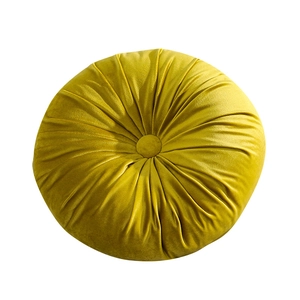 Ginger yellow round velvet pleated pumpkin cushion with elegant handcrafted texture