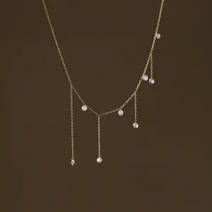 Elegant 18K gold plated tassel necklace with sparkling zircon crystals for women