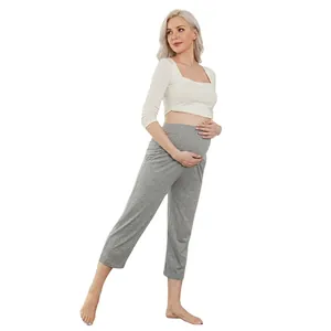 Maternity Pants Over The Bump Cotton Blend High Waist Supportive Pregnancy Leggings Casual Lounge Trousers With Pockets