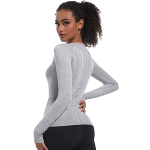 Top sportivo a maniche lunghe grigio chiaro senza cuciture per corsa e yoga