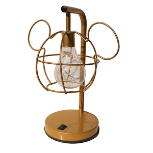 Golden Mickey shaped LED table lamp with metal cage design for bedroom lighting