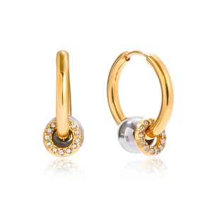 Classic 18K gold and silver plated two-tone hoop earrings with sparkling zircon stones