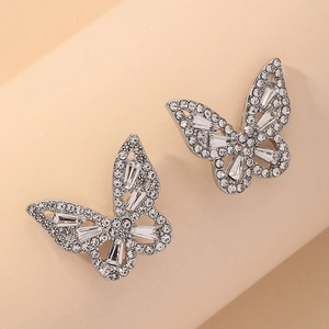Boucles D'Oreilles Papillon Douces En Alliage Évidé Avec Zircon Rhinestone Et Tige D'Oreille En Argent Sterling 925 Pour Femmes