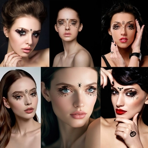 Halloween temporary tattoos with spider web and bat designs for festive eye makeup look