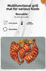 Detail of grey heat-resistant silicone baking mat with chicken and onion rings