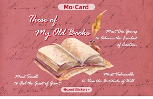 Detail of vintage book stickers with watercolor quill and inkwell on textured pink background