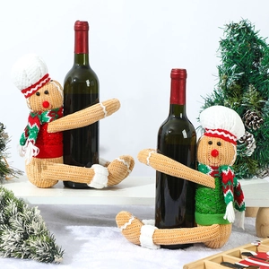 Christmas Gingerbread Man Curtain Buckle Wine Bottle Decoration Knitted Fabric Chef Hat Hugging Design Festive Ornament