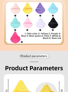 Guida alle taglie per 9 piumini da trucco triangolari da 72mm per 82mm