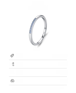 Detailed specs of S925 sterling silver ring with 1.6mm band and 1.16g weight