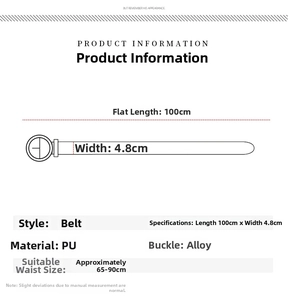 Detailed size chart for black PU leather C-buckle belt with alloy buckle for waist 65-90cm