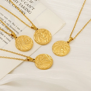 18k gold plated stainless steel zodiac pendant necklaces on elegant white silk