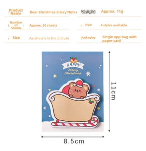 Detailed view of Christmas cartoon sticky notes with dimensions and weight specifications