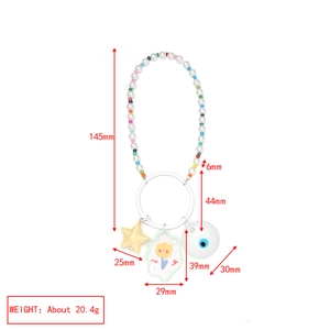 Detailed dimensions of the DIY Evil Eye phone chain with pearls and star pendants