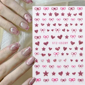 Detail of STZ-CS289 nail stickers with pink glitter bow, heart and star patterns