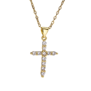 Classic gold cross pendant necklace with micro-paved zircons for men and women