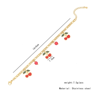 Détails du bracelet cerise en acier inoxydable avec dimensions 16+5cm sur fond blanc