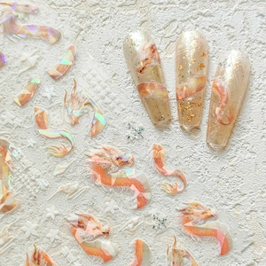 3D laser gold dragon nail stickers with holographic effects for Year of the Dragon