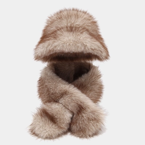 Women's leopard print faux fur hat and scarf set in brown for winter warmth outdoors
