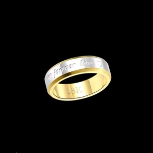 Two-tone titanium steel ring with heart motifs and Forever Love engraving on black background