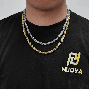 6mm gold and silver stainless steel twist chain necklaces with diamond-set clasps for men