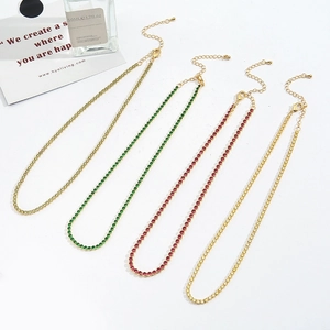 Detail view of colorful zircon tennis necklaces with adjustable gold plated lobster clasps