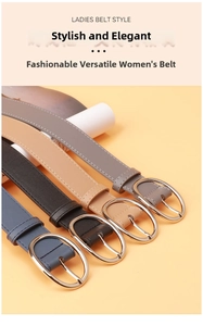 Detailed close-up of four colorful PU leather skinny belts with gold oval metal buckles