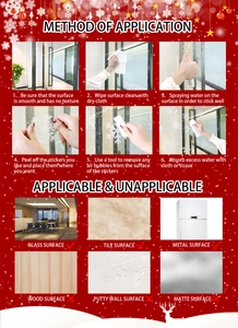 Instructional guide for applying white Christmas snowflake window stickers on glass