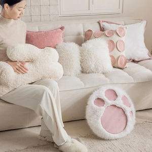 Cat Paw Bone Shape Decorative Throw Pillow Case Nordic Cute Plush Velvet Embroidery Cushion Cover For Sofa Living Room