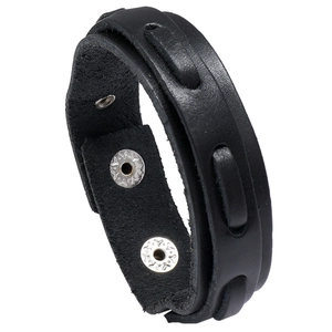 Retro multilayer black genuine leather bracelet for men with woven straps and metal snap