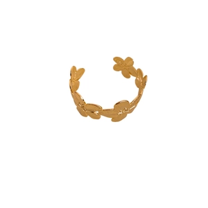 Bracelet jonc ouvert doré exagéré avec un motif continu de fleurs à cinq pétales