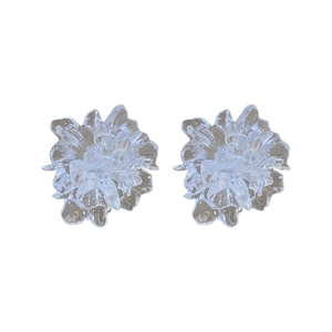 Sweet resin flower stud earrings with silver needles in translucent ice blue minimalist style