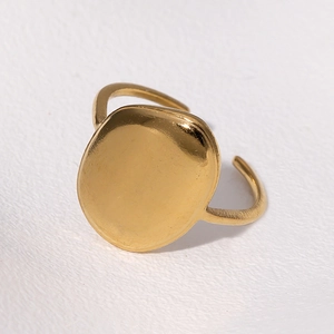 Minimalist gold irregular oval open ring in polished stainless steel for women