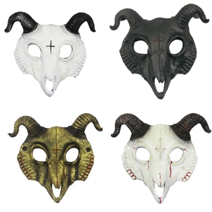 Halloween Goat Skull Mask PU Animal Devil Masquerade Party Cosplay Horror Prop With Spiral Horns